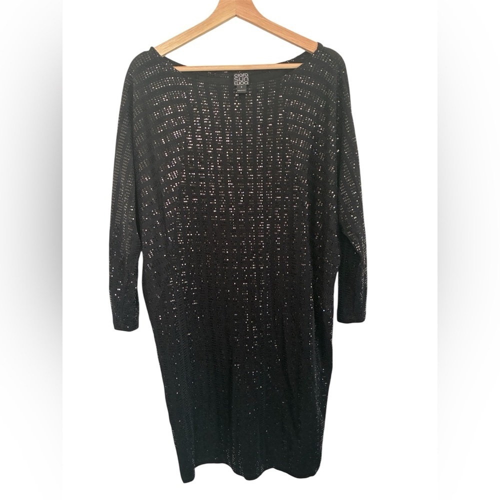 Clara Sun Woo Dress Dolman Sleeve Black Sequin Small